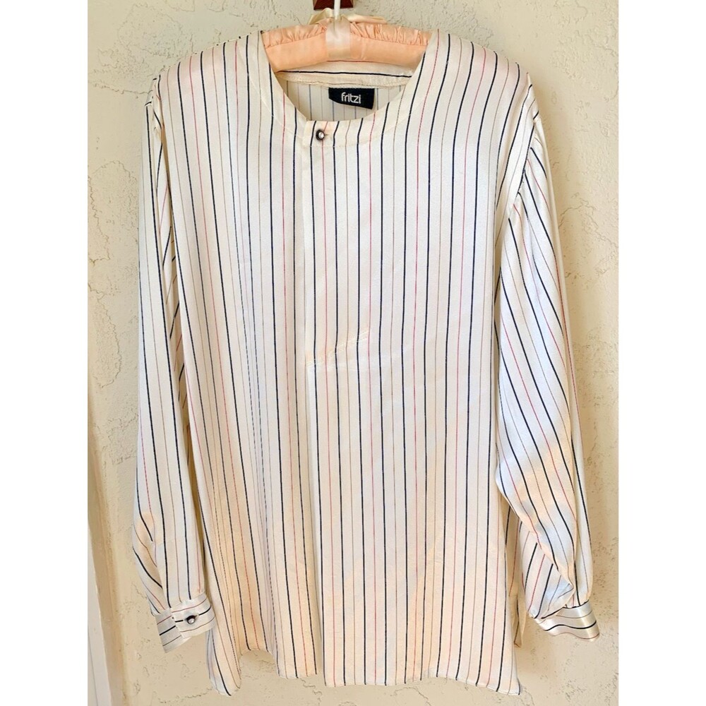 Vintage Fritzi 80s Mod Striped Shirt Blouse Retro Business Casual (Approx. XL)